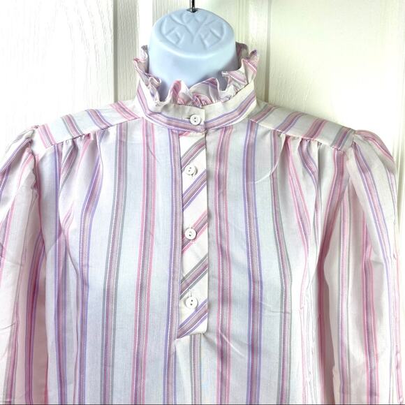 Vintage Maggie Sweet High Ruffle Neck Top Pink Size medium Made in USA - Picture 2 of 4